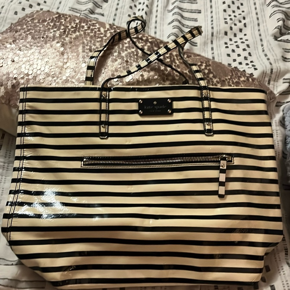Tan and black striped Kate Spade bag
